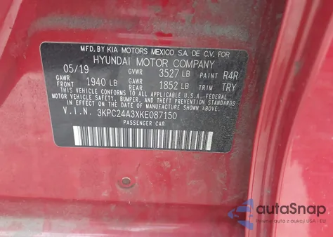 2019 Hyundai Accent Se из США, поврежденный, VIN 3KPC24A3XKE087150